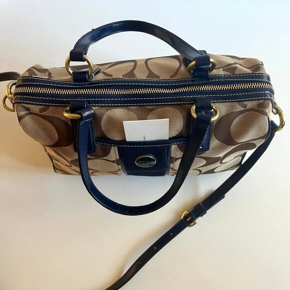 COACH Signature Satchel, Blue Jacquard Stripe, Crossbody - Picture 7 of 12